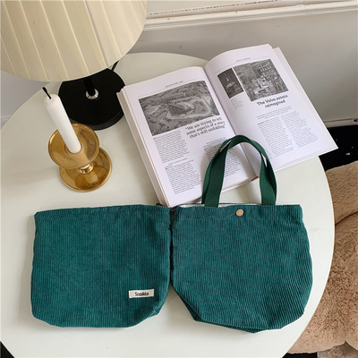 ARTSY CORDUROY BAG Casual PORTABLE MINI LADYS क्लच बैग विंटेज कपड़े बैग बेंटो बैग