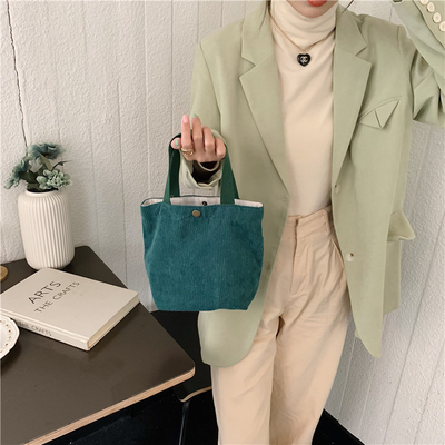 ARTSY CORDUROY BAG Casual PORTABLE MINI LADYS क्लच बैग विंटेज कपड़े बैग बेंटो बैग