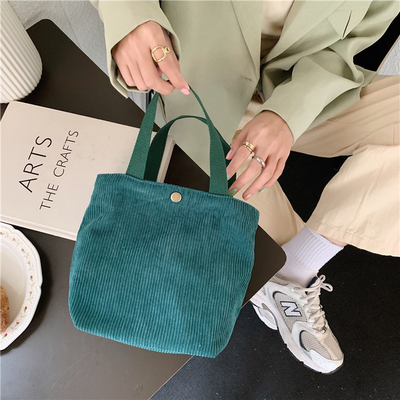ARTSY CORDUROY BAG Casual PORTABLE MINI LADYS क्लच बैग विंटेज कपड़े बैग बेंटो बैग
