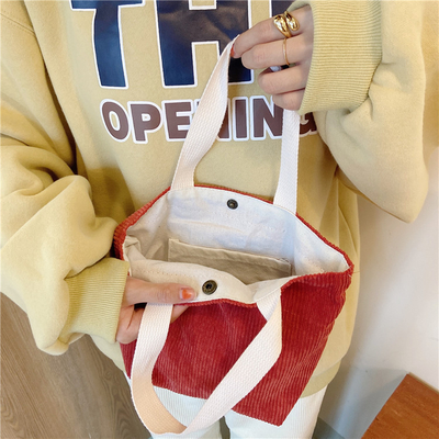 ARTSY CORDUROY BAG Casual PORTABLE MINI LADYS क्लच बैग विंटेज कपड़े बैग बेंटो बैग