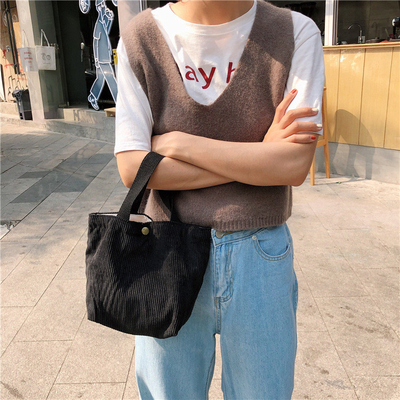 ARTSY CORDUROY BAG Casual PORTABLE MINI LADYS क्लच बैग विंटेज कपड़े बैग बेंटो बैग