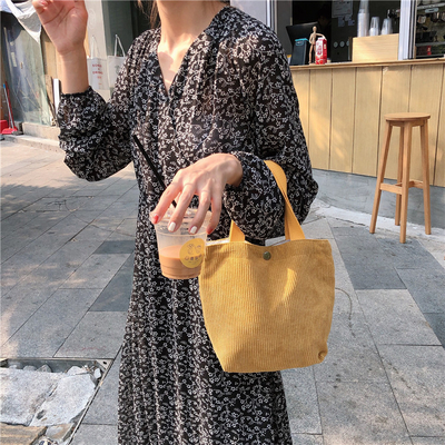 ARTSY CORDUROY BAG Casual PORTABLE MINI LADYS क्लच बैग विंटेज कपड़े बैग बेंटो बैग
