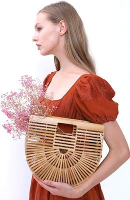 MIUCO WOMEN'S BAMBOO HANDBAG हस्तनिर्मित बड़े टोटे बैग स्ट्रॉ समुद्र तट बैग समुद्र तट पर्स