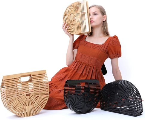 MIUCO WOMEN'S BAMBOO HANDBAG हस्तनिर्मित बड़े टोटे बैग स्ट्रॉ समुद्र तट बैग समुद्र तट पर्स