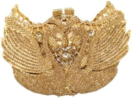 BOUTIQUE DE FGG WOMEN SWAN CLUTCH क्रिस्टल शाम के बैग शादी की पार्टी रात का खाना LADY RINESTONE MINAUDIERE हैंडबैग