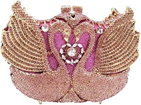 BOUTIQUE DE FGG WOMEN SWAN CLUTCH क्रिस्टल शाम के बैग शादी की पार्टी रात का खाना LADY RINESTONE MINAUDIERE हैंडबैग