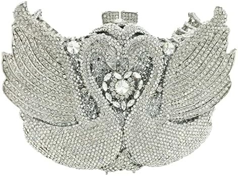 BOUTIQUE DE FGG WOMEN SWAN CLUTCH क्रिस्टल शाम के बैग शादी की पार्टी रात का खाना LADY RINESTONE MINAUDIERE हैंडबैग