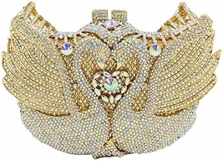 BOUTIQUE DE FGG WOMEN SWAN CLUTCH क्रिस्टल शाम के बैग शादी की पार्टी रात का खाना LADY RINESTONE MINAUDIERE हैंडबैग