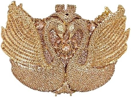 BOUTIQUE DE FGG WOMEN SWAN CLUTCH क्रिस्टल शाम के बैग शादी की पार्टी रात का खाना LADY RINESTONE MINAUDIERE हैंडबैग