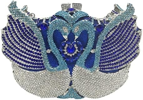 BOUTIQUE DE FGG WOMEN SWAN CLUTCH क्रिस्टल शाम के बैग शादी की पार्टी रात का खाना LADY RINESTONE MINAUDIERE हैंडबैग