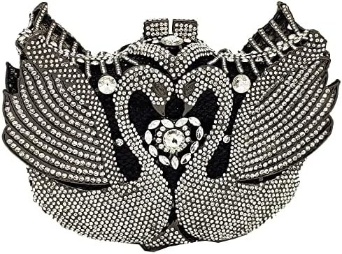 BOUTIQUE DE FGG WOMEN SWAN CLUTCH क्रिस्टल शाम के बैग शादी की पार्टी रात का खाना LADY RINESTONE MINAUDIERE हैंडबैग