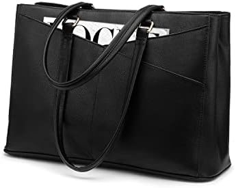 लैपटॉप TOTE BAG FOR WOMEN 15.6 INCH WATERPRUEF LEATHER कंप्यूटर बैग बिजनेस ऑफिस वर्क ब्रीफकेस ब्लैक
