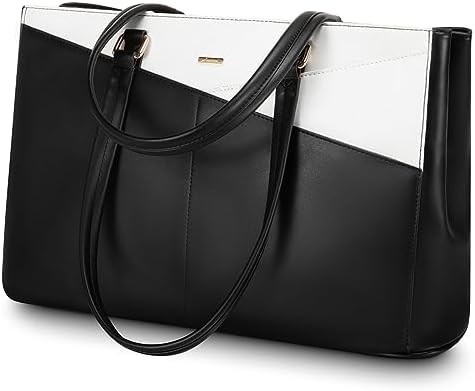 लैपटॉप TOTE BAG FOR WOMEN 15.6 INCH WATERPRUEF LEATHER कंप्यूटर बैग बिजनेस ऑफिस वर्क ब्रीफकेस ब्लैक