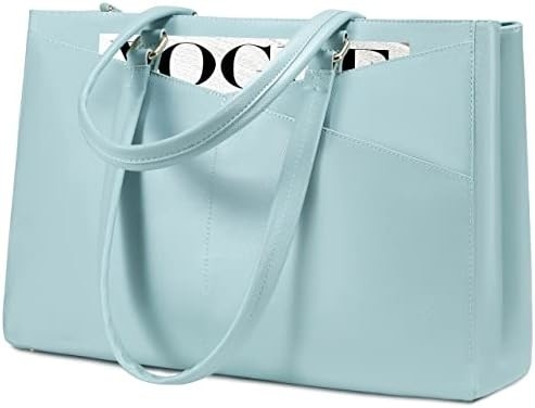 लैपटॉप TOTE BAG FOR WOMEN 15.6 INCH WATERPRUEF LEATHER कंप्यूटर बैग बिजनेस ऑफिस वर्क ब्रीफकेस ब्लैक