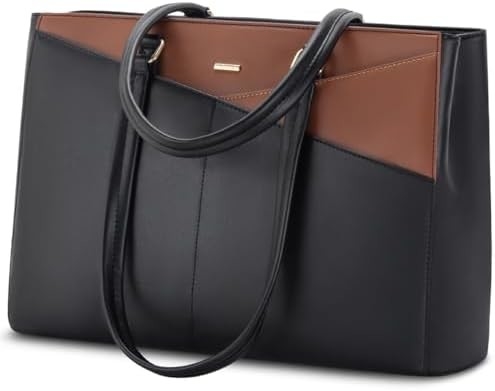 लैपटॉप TOTE BAG FOR WOMEN 15.6 INCH WATERPRUEF LEATHER कंप्यूटर बैग बिजनेस ऑफिस वर्क ब्रीफकेस ब्लैक