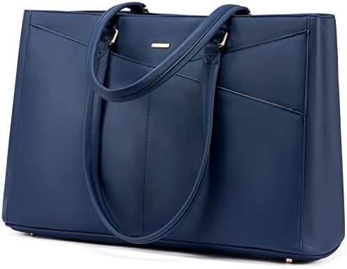 लैपटॉप TOTE BAG FOR WOMEN 15.6 INCH WATERPRUEF LEATHER कंप्यूटर बैग बिजनेस ऑफिस वर्क ब्रीफकेस ब्लैक
