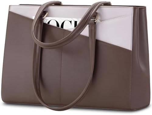 लैपटॉप TOTE BAG FOR WOMEN 15.6 INCH WATERPRUEF LEATHER कंप्यूटर बैग बिजनेस ऑफिस वर्क ब्रीफकेस ब्लैक