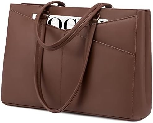 लैपटॉप TOTE BAG FOR WOMEN 15.6 INCH WATERPRUEF LEATHER कंप्यूटर बैग बिजनेस ऑफिस वर्क ब्रीफकेस ब्लैक
