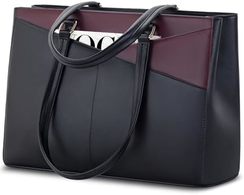 लैपटॉप TOTE BAG FOR WOMEN 15.6 INCH WATERPRUEF LEATHER कंप्यूटर बैग बिजनेस ऑफिस वर्क ब्रीफकेस ब्लैक