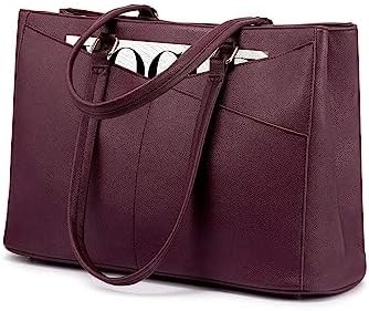 लैपटॉप TOTE BAG FOR WOMEN 15.6 INCH WATERPRUEF LEATHER कंप्यूटर बैग बिजनेस ऑफिस वर्क ब्रीफकेस ब्लैक