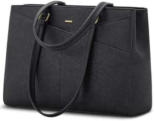 लैपटॉप TOTE BAG FOR WOMEN 15.6 INCH WATERPRUEF LEATHER कंप्यूटर बैग बिजनेस ऑफिस वर्क ब्रीफकेस ब्लैक
