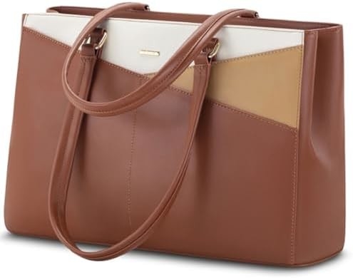 लैपटॉप TOTE BAG FOR WOMEN 15.6 INCH WATERPRUEF LEATHER कंप्यूटर बैग बिजनेस ऑफिस वर्क ब्रीफकेस ब्लैक