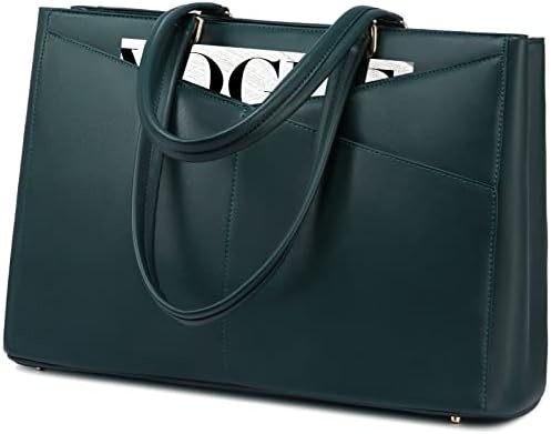 लैपटॉप TOTE BAG FOR WOMEN 15.6 INCH WATERPRUEF LEATHER कंप्यूटर बैग बिजनेस ऑफिस वर्क ब्रीफकेस ब्लैक