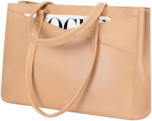 लैपटॉप TOTE BAG FOR WOMEN 15.6 INCH WATERPRUEF LEATHER कंप्यूटर बैग बिजनेस ऑफिस वर्क ब्रीफकेस ब्लैक