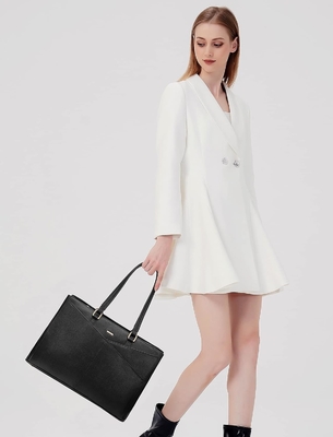 लैपटॉप TOTE BAG FOR WOMEN 15.6 INCH WATERPRUEF LEATHER कंप्यूटर बैग बिजनेस ऑफिस वर्क ब्रीफकेस ब्लैक