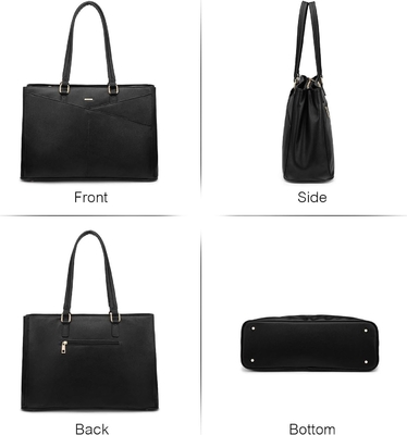 लैपटॉप TOTE BAG FOR WOMEN 15.6 INCH WATERPRUEF LEATHER कंप्यूटर बैग बिजनेस ऑफिस वर्क ब्रीफकेस ब्लैक
