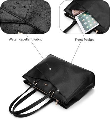 लैपटॉप TOTE BAG FOR WOMEN 15.6 INCH WATERPRUEF LEATHER कंप्यूटर बैग बिजनेस ऑफिस वर्क ब्रीफकेस ब्लैक