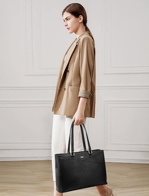 लैपटॉप TOTE BAG FOR WOMEN 15.6 INCH WATERPRUEF LEATHER कंप्यूटर बैग बिजनेस ऑफिस वर्क ब्रीफकेस ब्लैक