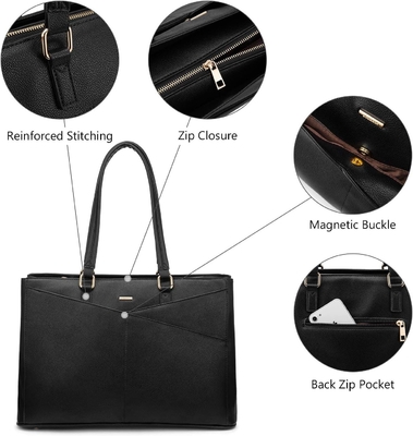 लैपटॉप TOTE BAG FOR WOMEN 15.6 INCH WATERPRUEF LEATHER कंप्यूटर बैग बिजनेस ऑफिस वर्क ब्रीफकेस ब्लैक