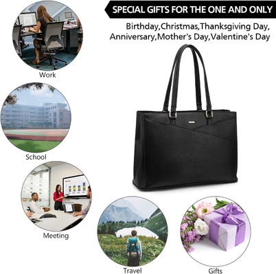लैपटॉप TOTE BAG FOR WOMEN 15.6 INCH WATERPRUEF LEATHER कंप्यूटर बैग बिजनेस ऑफिस वर्क ब्रीफकेस ब्लैक