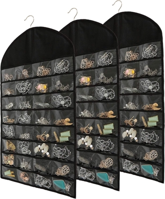 FORAINEAM 3 PACK HANGING JEWELRY ORGANIZER 32 जेब 18 हुक और लूप हार धारक बालियां कंगन रिंग डिस्प्ले