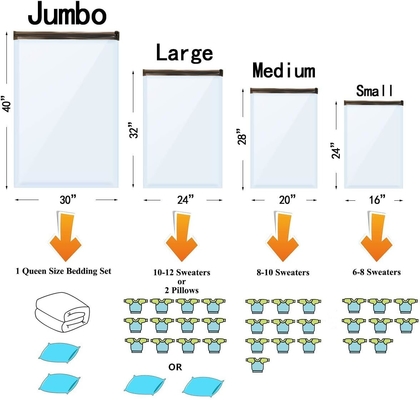 12 पैक वैक्यूम स्टोरेज बैग (3 X JUMBO, 3 X LARGE, 3 X MEDIUM, 3 X SMALL), स्पेस सेवर सीलर संपीड़न बैग के साथ