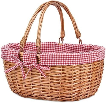 G GOOD GAIN डबल फोल्डिंग हैंडल के साथ Wicker पिकनिक टोकरी, विलो पिकनिक हैमर, प्राकृतिक हाथ बुना ईस्टर टोकरी,