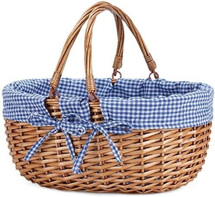 G GOOD GAIN डबल फोल्डिंग हैंडल के साथ Wicker पिकनिक टोकरी, विलो पिकनिक हैमर, प्राकृतिक हाथ बुना ईस्टर टोकरी,
