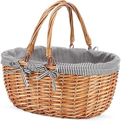 G GOOD GAIN डबल फोल्डिंग हैंडल के साथ Wicker पिकनिक टोकरी, विलो पिकनिक हैमर, प्राकृतिक हाथ बुना ईस्टर टोकरी,