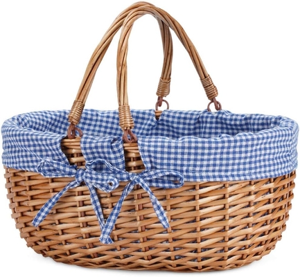 G GOOD GAIN डबल फोल्डिंग हैंडल के साथ Wicker पिकनिक टोकरी, विलो पिकनिक हैमर, प्राकृतिक हाथ बुना ईस्टर टोकरी,