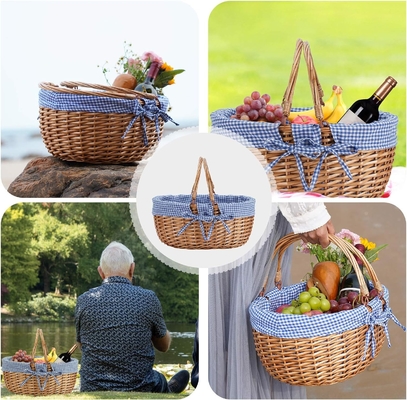 G GOOD GAIN डबल फोल्डिंग हैंडल के साथ Wicker पिकनिक टोकरी, विलो पिकनिक हैमर, प्राकृतिक हाथ बुना ईस्टर टोकरी,