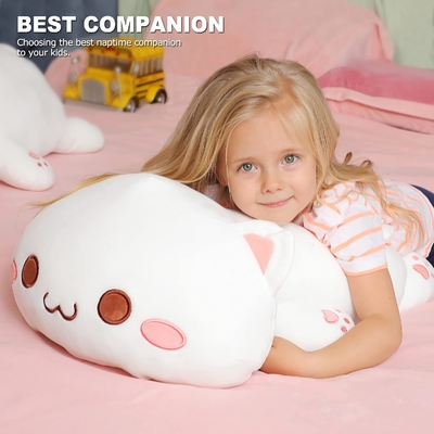Onsoyours Cute Kitten Plush Toy 25.5&quot; Stuffed Animal Pet Kitty Soft Anime Cat Large Plush Pillow for Kids (व्हाइट ए, 25.)5