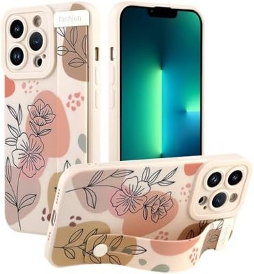 iPhone 12 प्रो मैक्स सिलिकॉन केस के साथ स्ट्रैप के साथ महिलाओं के लिए लड़कियों प्यारा पुष्प फूल पैटर्न डिजाइन समायोज्य नरम Wirstband