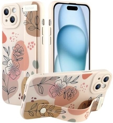 iPhone 12 प्रो मैक्स सिलिकॉन केस के साथ स्ट्रैप के साथ महिलाओं के लिए लड़कियों प्यारा पुष्प फूल पैटर्न डिजाइन समायोज्य नरम Wirstband