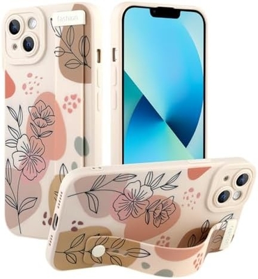 iPhone 12 प्रो मैक्स सिलिकॉन केस के साथ स्ट्रैप के साथ महिलाओं के लिए लड़कियों प्यारा पुष्प फूल पैटर्न डिजाइन समायोज्य नरम Wirstband