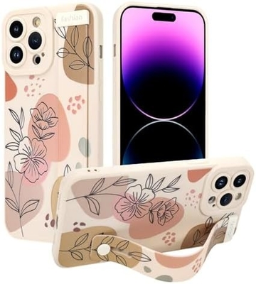 iPhone 12 प्रो मैक्स सिलिकॉन केस के साथ स्ट्रैप के साथ महिलाओं के लिए लड़कियों प्यारा पुष्प फूल पैटर्न डिजाइन समायोज्य नरम Wirstband