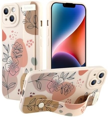iPhone 12 प्रो मैक्स सिलिकॉन केस के साथ स्ट्रैप के साथ महिलाओं के लिए लड़कियों प्यारा पुष्प फूल पैटर्न डिजाइन समायोज्य नरम Wirstband