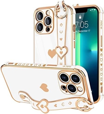 iPhone 12 प्रो प्यारा प्यार-दिल Plating स्ट्रैप फोन कवर महिलाओं के लिए लड़कियों के लिए ब्लिंग सिलिकॉन कैमरा लेंस सुरक्षा बंपर