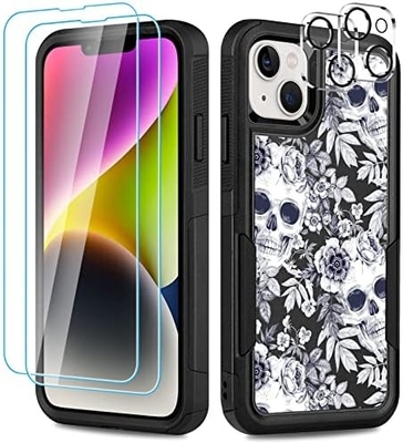 [5 में 1 iPhone 15 प्लस के लिए केस, के साथ 2 पैक स्क्रीन प्रोटेक्टर + 2 पैक कैमरा लेंस प्रोटेक्टर,हैवी-ड्यूटी टिकाऊ मजबूत