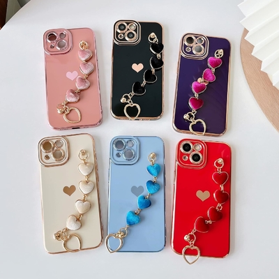 के लिए iPhone 12 प्रो मैक्स केस,सीट Plating प्यार दिल कलाई स्ट्रैप चेन कंगन नरम के साथ संगत